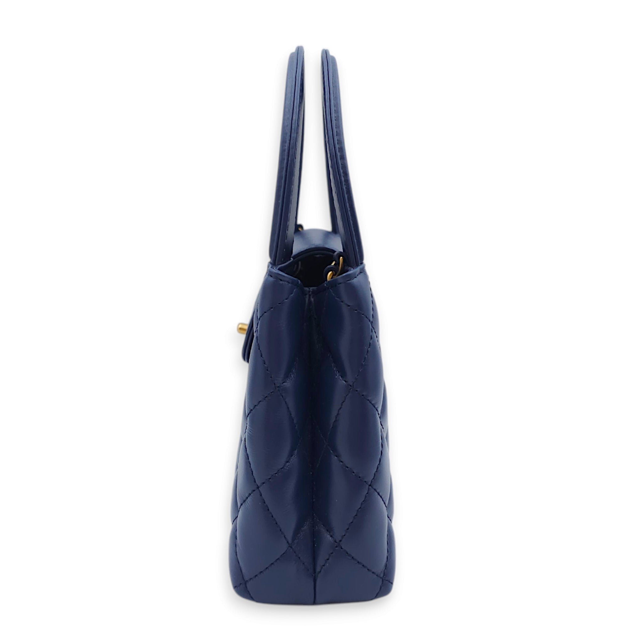 Kelly 19x12x5cm Blue Top Handle Bag in Shiny Calf, Gold hardware - Image 4