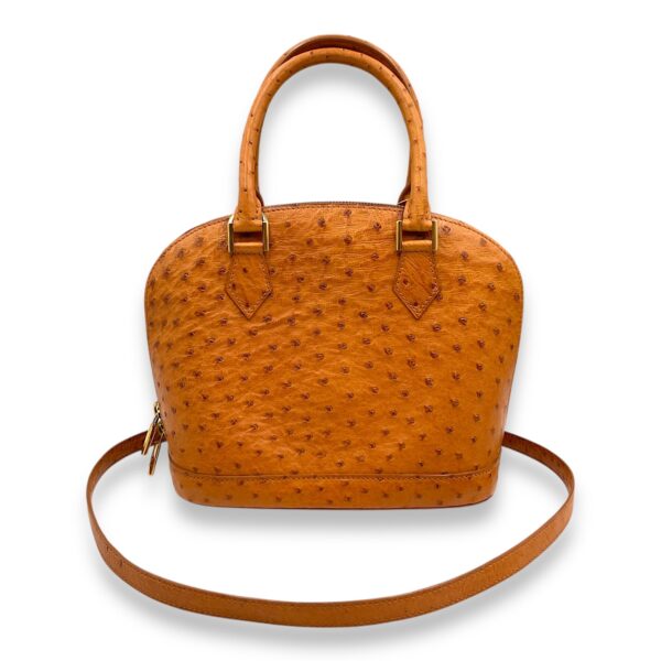 Alma BB Brown Top Handle Bag in Ostrich, Gold hardware - Image 13