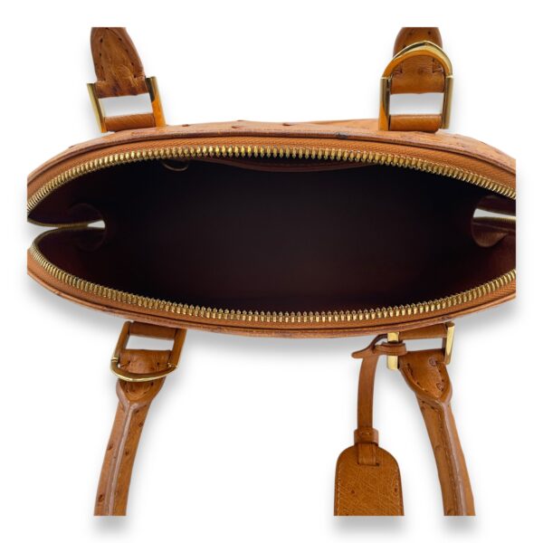 Alma BB Brown Top Handle Bag in Ostrich, Gold hardware - Image 7