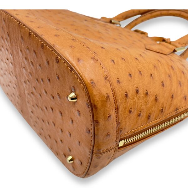 Alma BB Brown Top Handle Bag in Ostrich, Gold hardware - Image 9