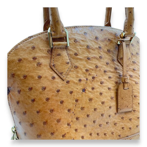 Alma BB Brown Top Handle Bag in Ostrich, Gold hardware - Image 12