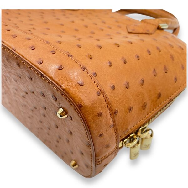 Alma BB Brown Top Handle Bag in Ostrich, Gold hardware - Image 11