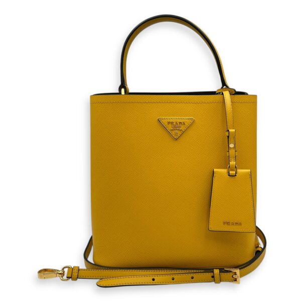 Panier Yellow Bucket Bag in Saffiano Leather, Gold hardware - Image 14