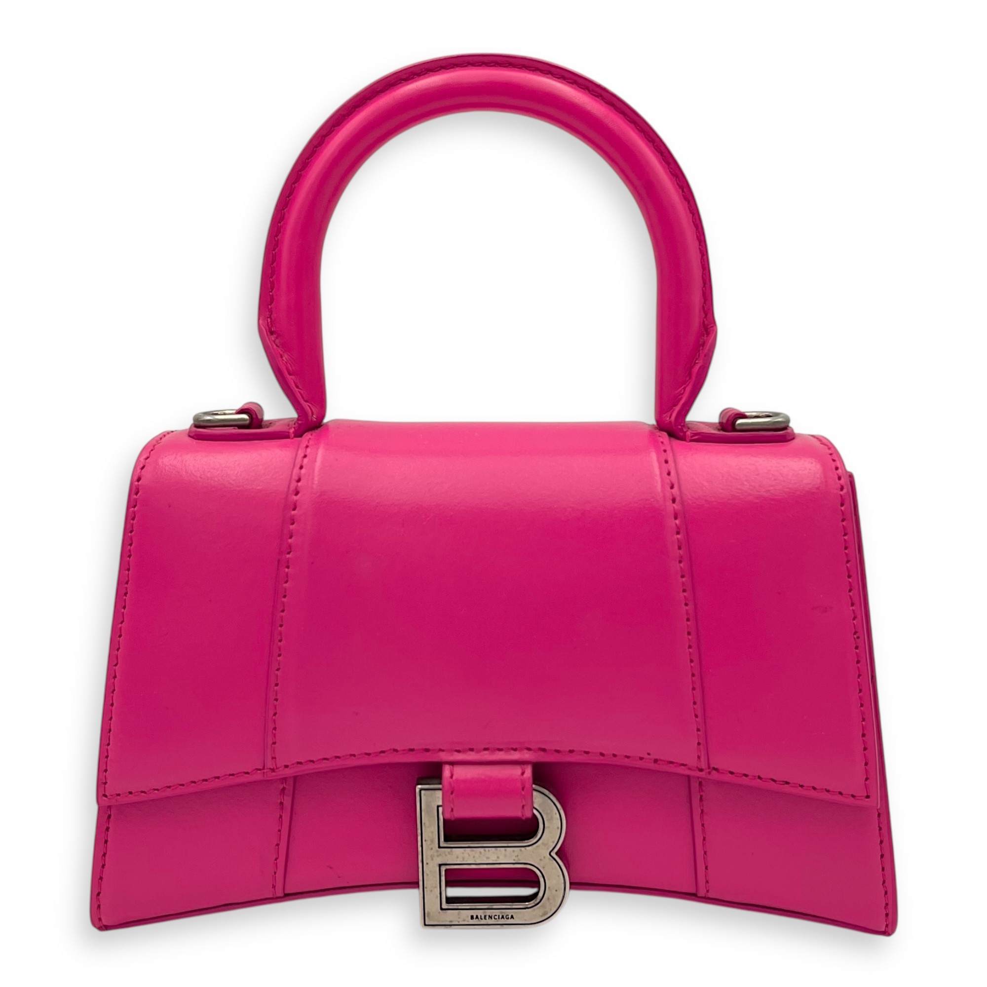 Hourglass XS Top handle bag in Calfskin, Silver Hardware