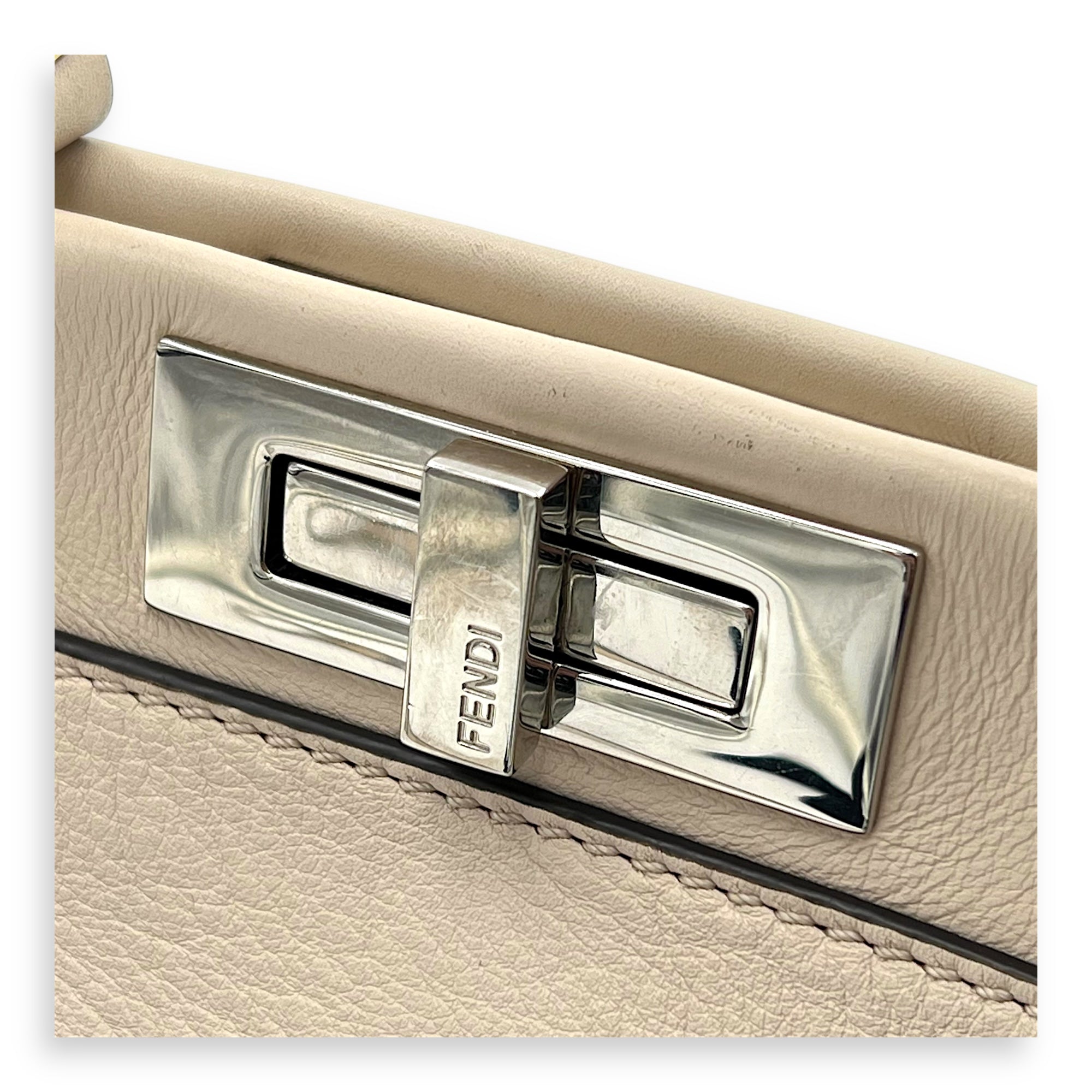 Peekaboo Medium Beige Top Handle Bag in Nappa Leather, Silver hardware - Image 10