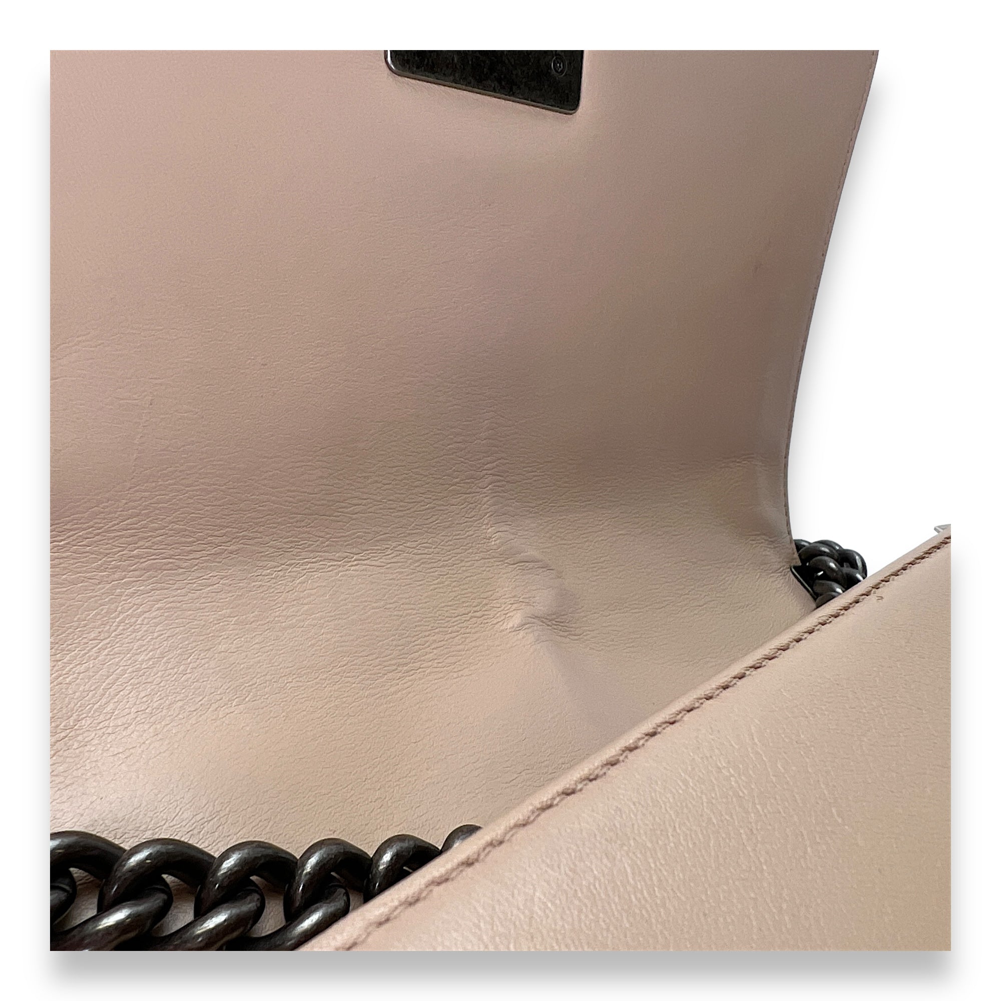 Boy Crossbody Bag Medium Beige in Calfskin , Ruthenium Hardware - Image 10