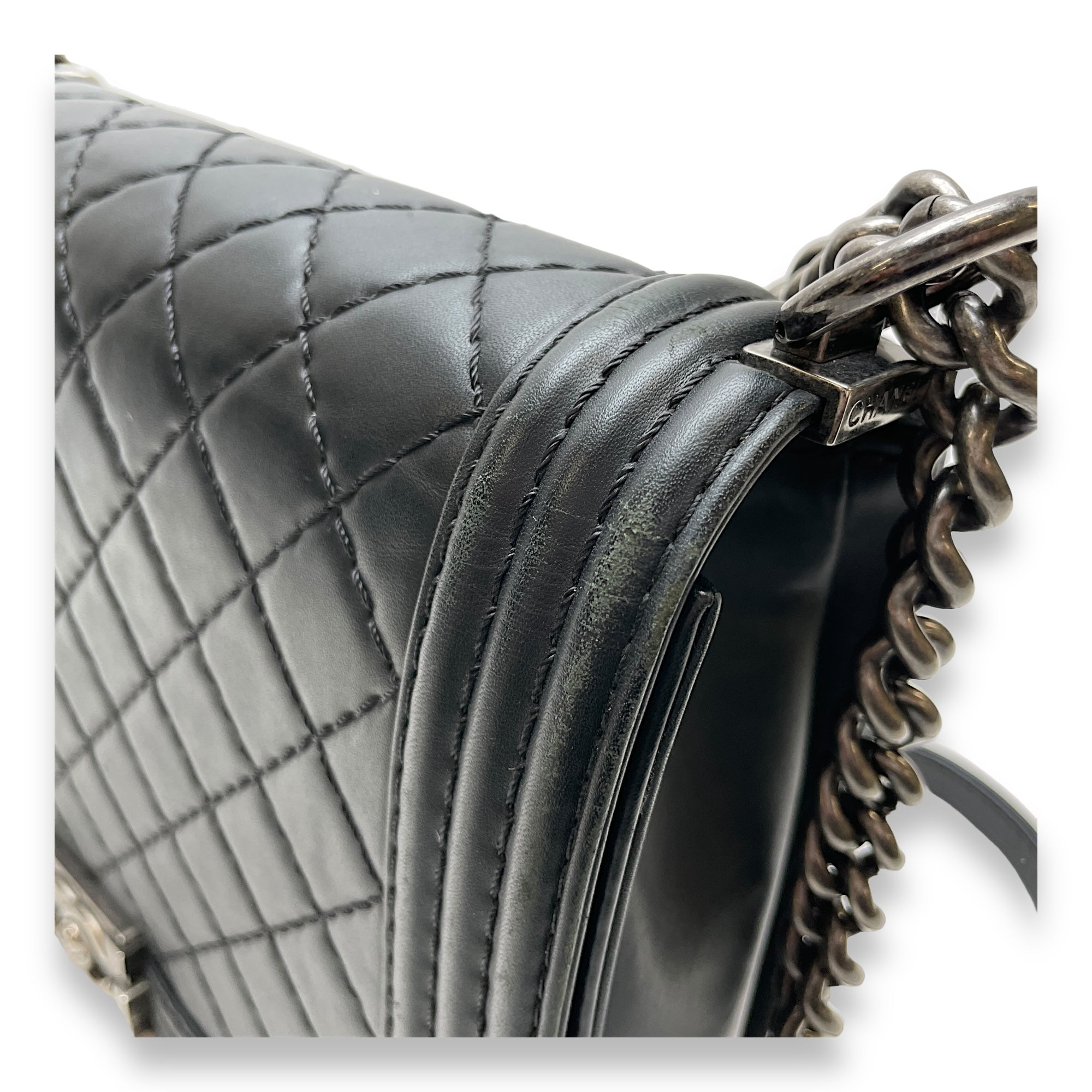 Boy Large Black Shoulder Bag in Calfskin, Ruthenium hardware - Image 9