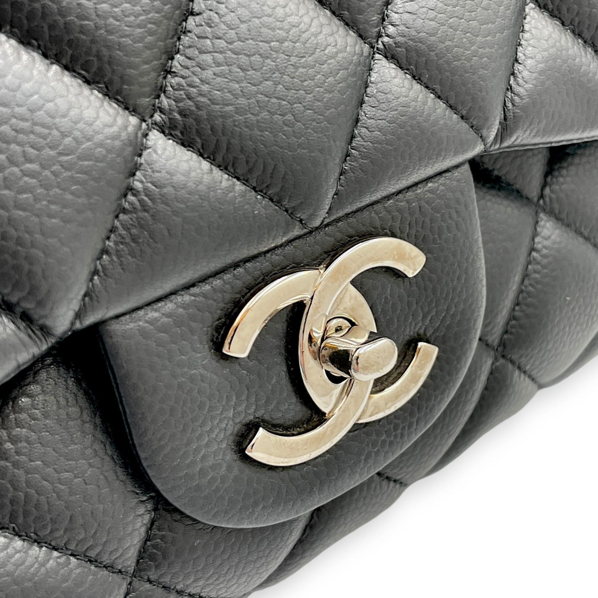 Classic Double Flap Maxi Black Shoulder Bag in Caviar Leather, Silver hardware - Image 9