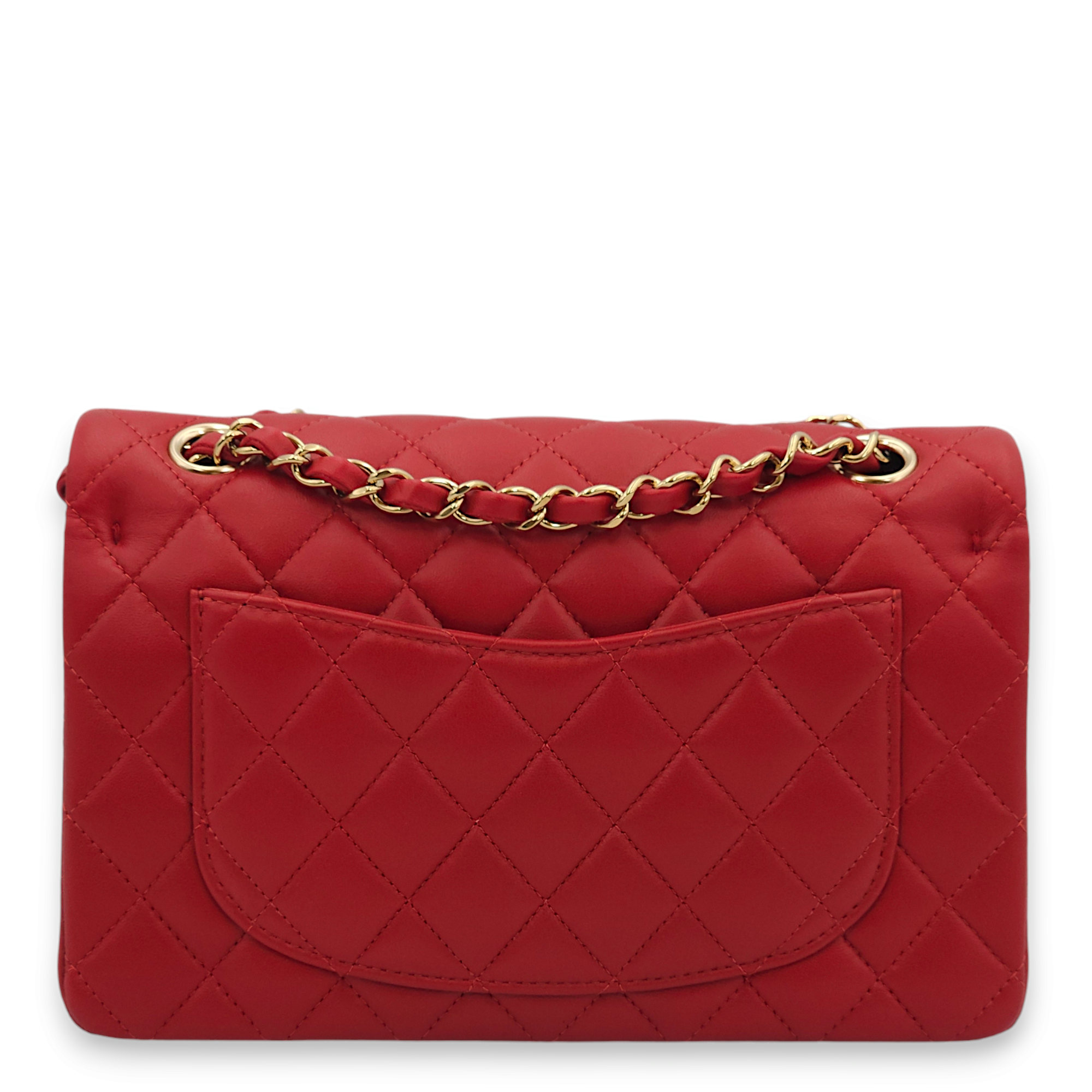Classic Double Flap Small Red Shoulder Bag in Lambskin, Gold hardware - Image 4