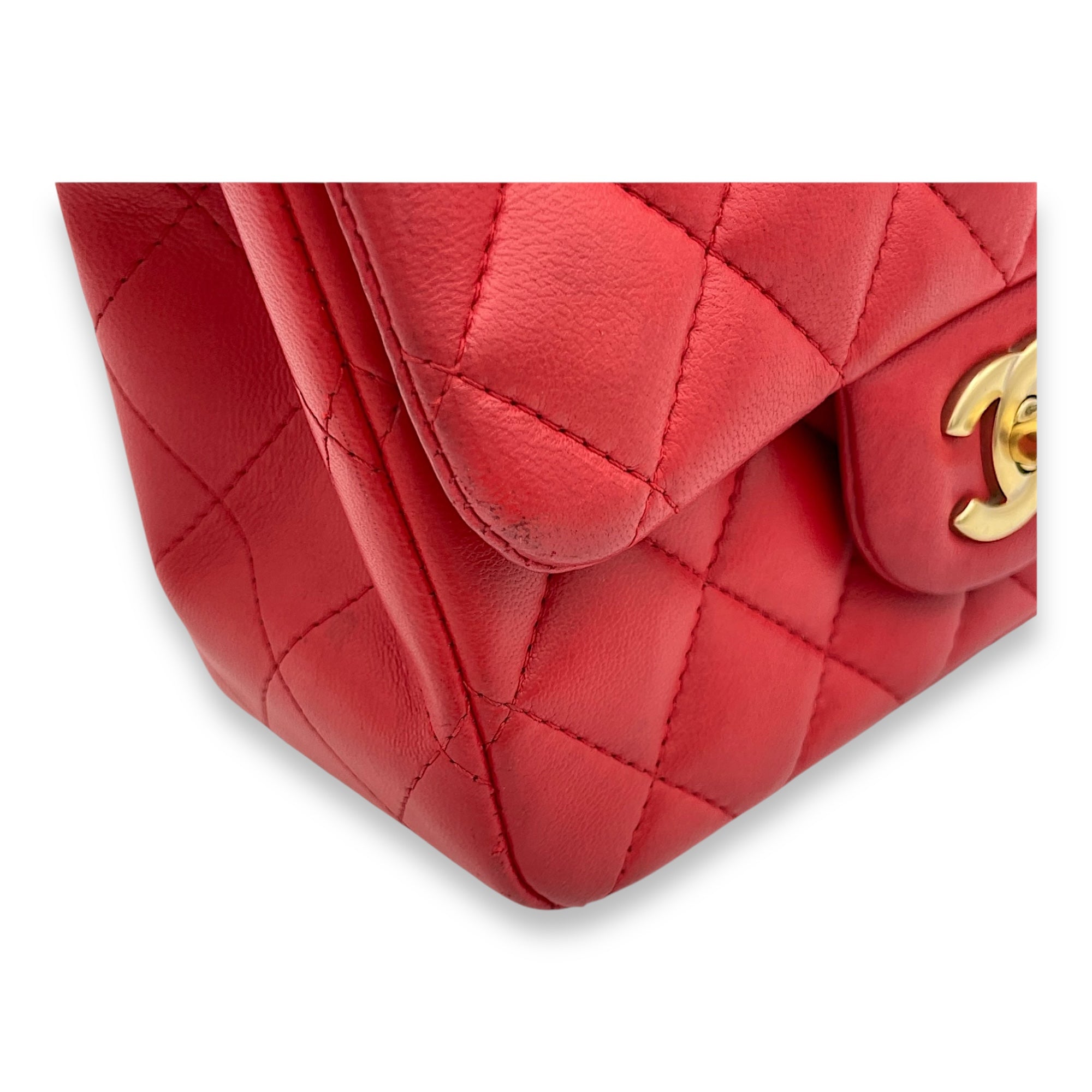 Classic Mini Red Crossbody Bag in Lambskin, Gold hardware - Image 8