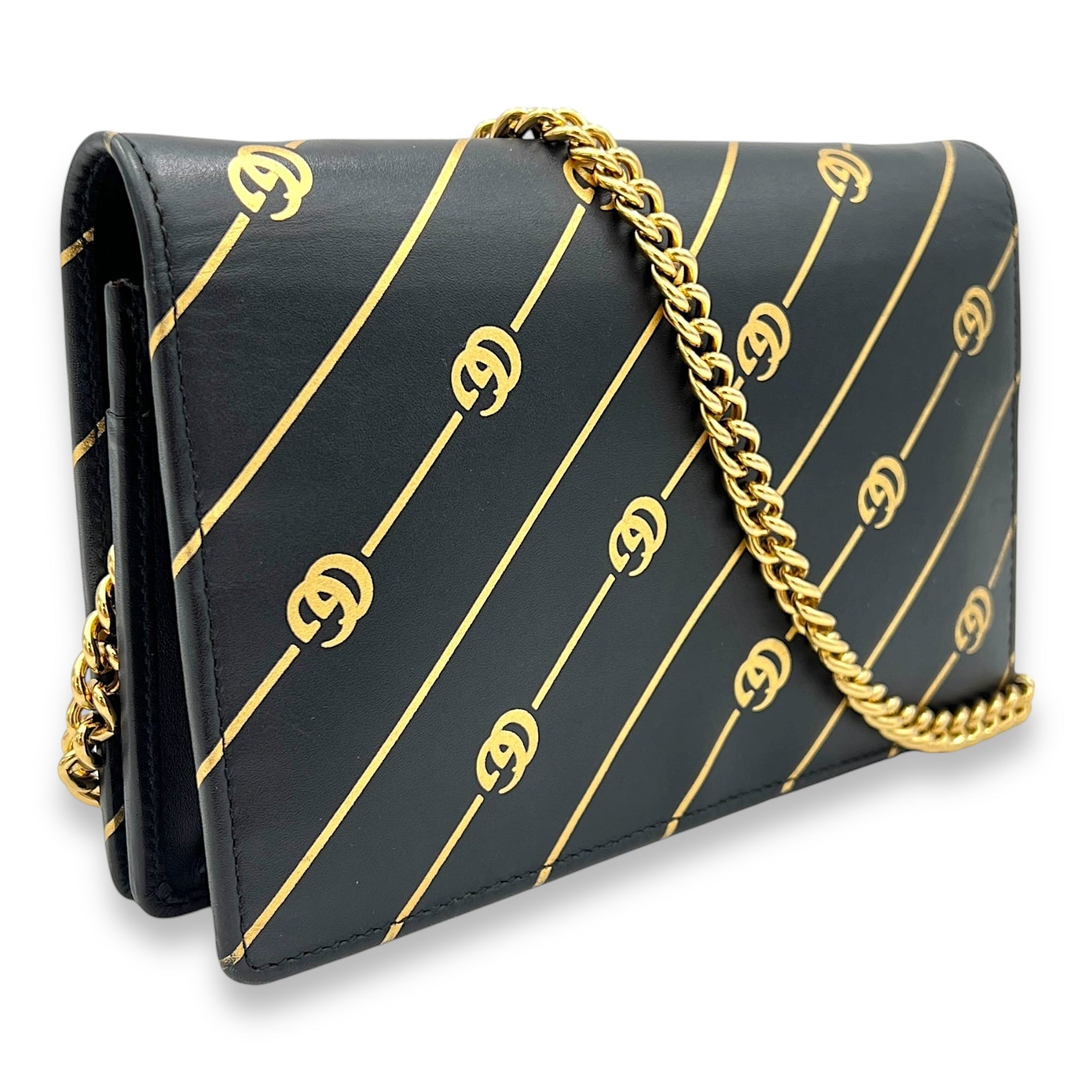 GG Black Wallet On Chain in Calfskin, Gold hardware - Image 5