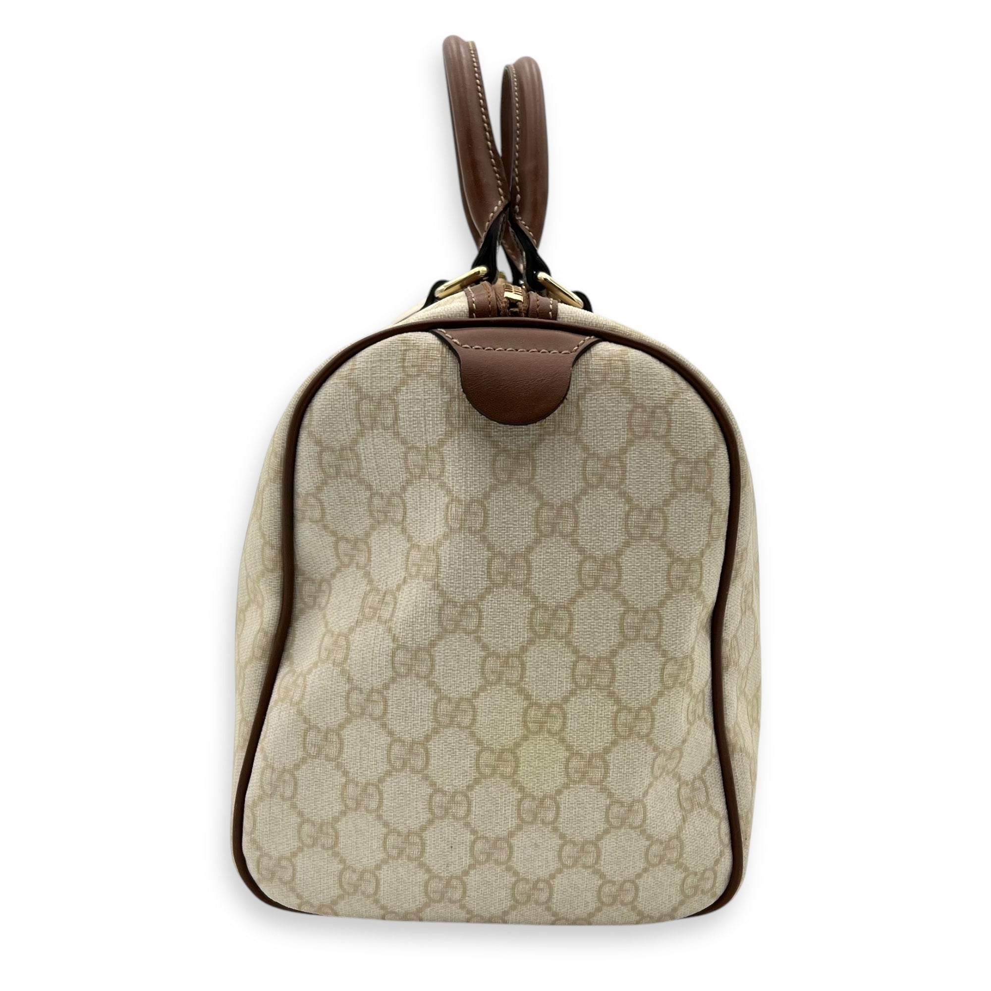 Boston White Top Handle Bag in Coated Canvas, Gold hardware - Image 5