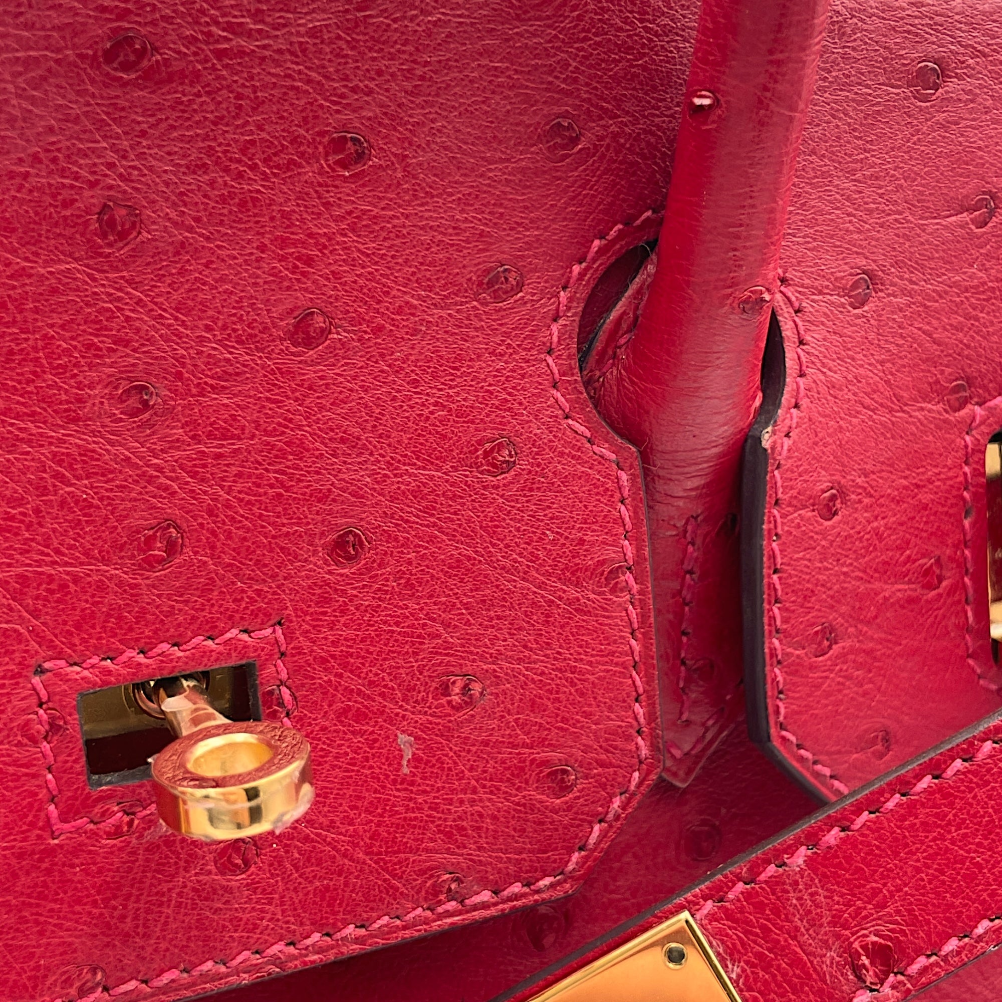 Birkin 30 Rouge Vif in Ostrich, Gold hardware - Image 13