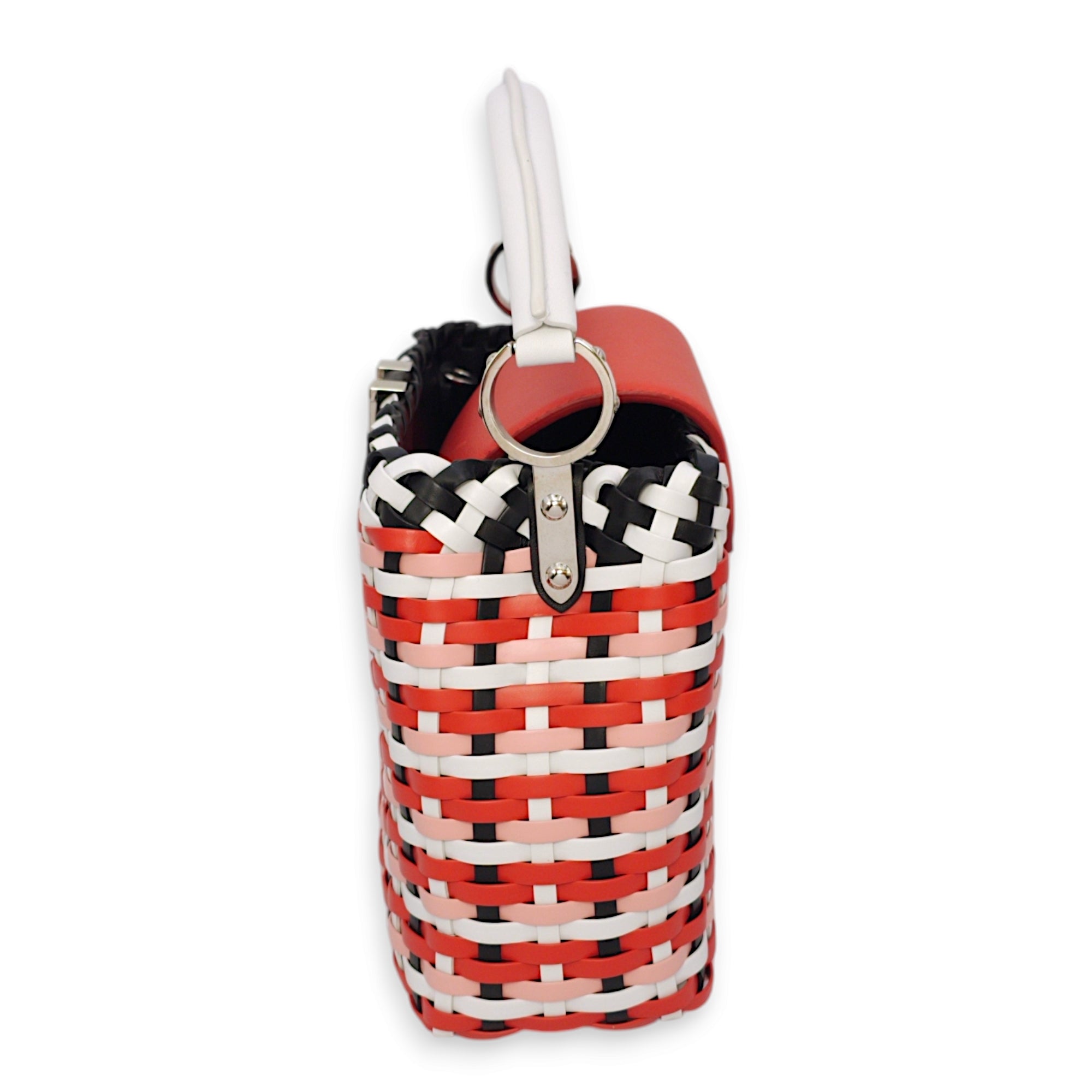 Capucines BB Red/White/Pink/Black Top Handle Bag in Braided Calf, Palladium hardware - Image 6