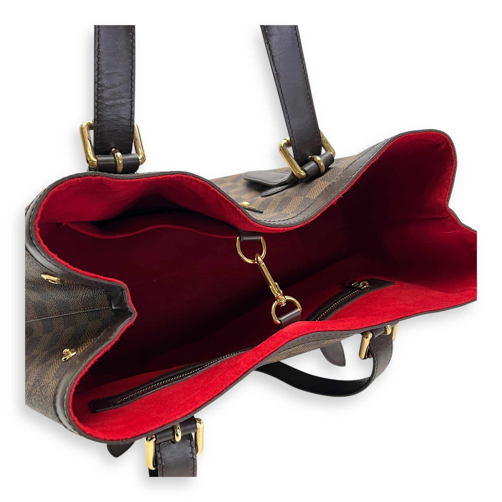 Hampstead MM Damier Ebene Top Handle Bag in Coated Canvas, Gold hardware - Image 13