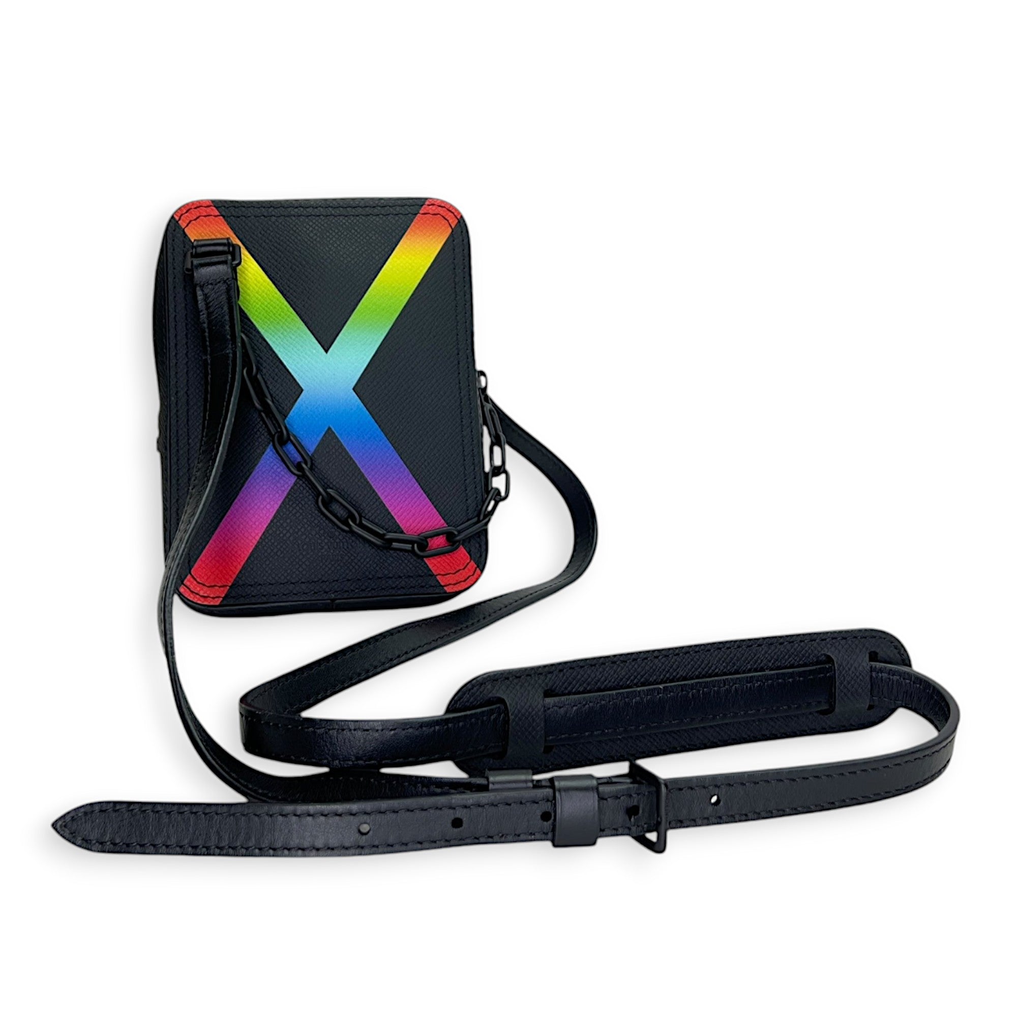 Danube Crossbody Bag Black in Taiga Leather , Lacquered Metal Hardware - Image 10