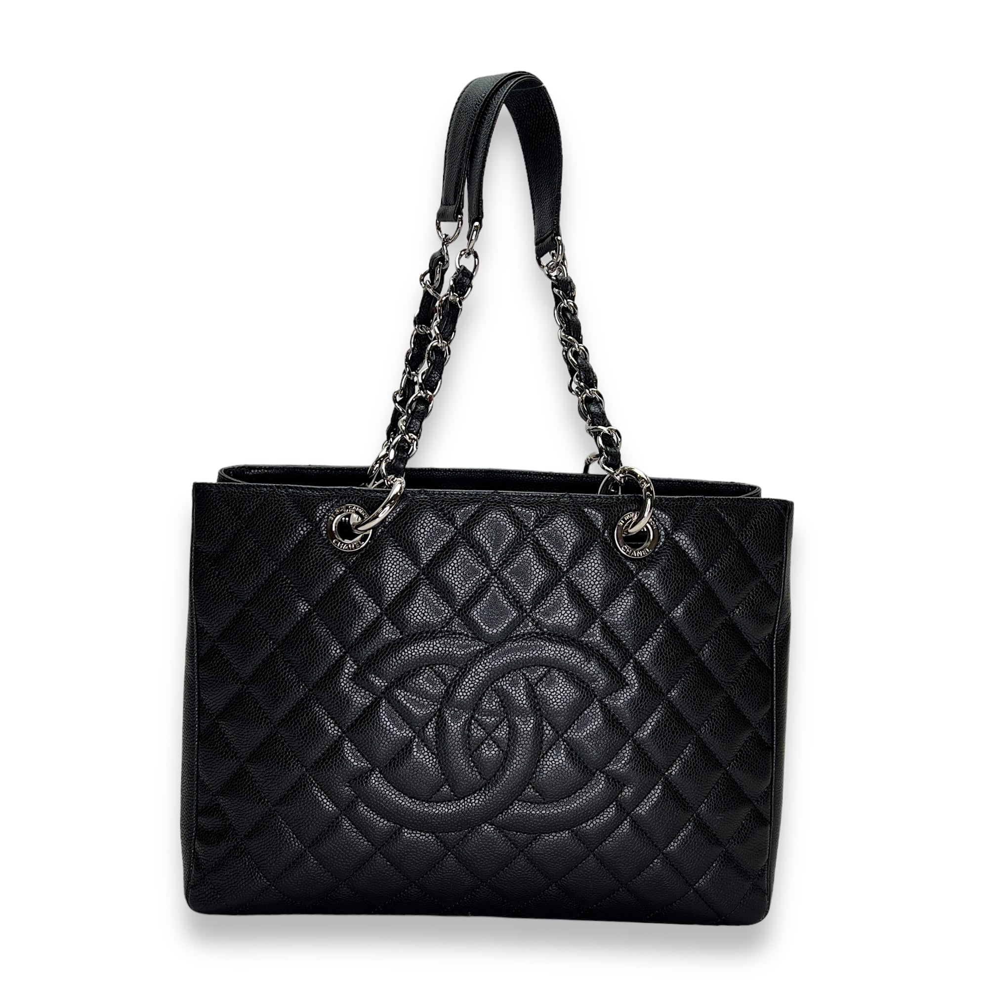 GST Black Shoulder Bag in Caviar Leather, Silver hardware
