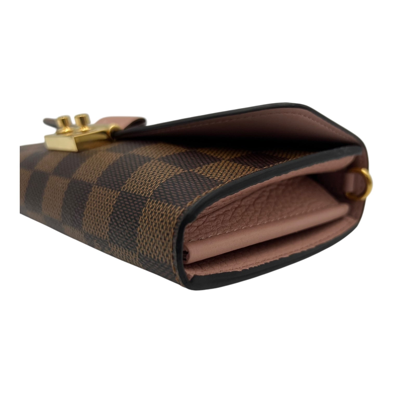 Croisette Wallet On Chain Damier Ebene in Coated Canvas, Gold hardware - Image 11