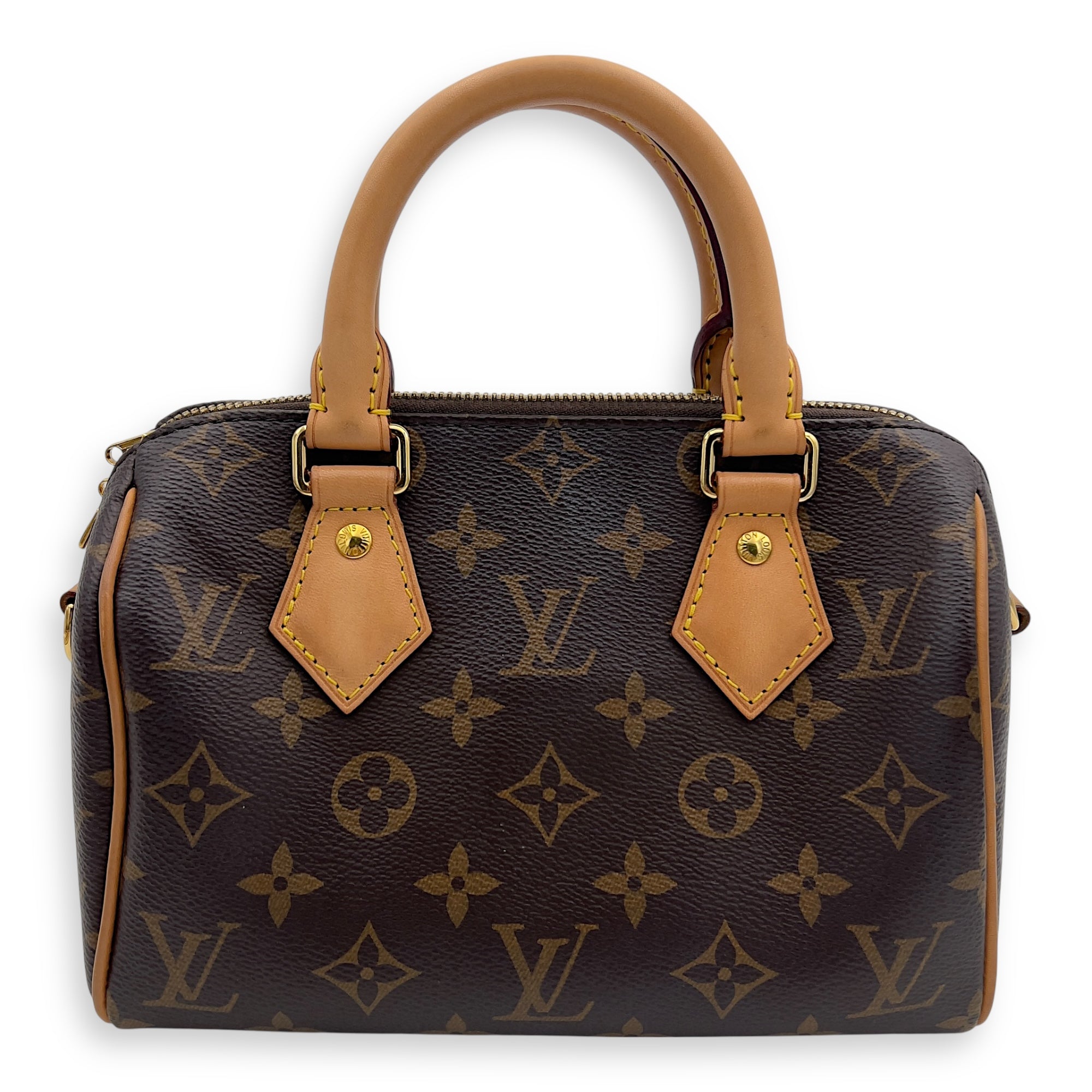 Speedy Bandouliere Top Handle Bag 20 Brown in Monogram Coated Canvas, Gold hardware