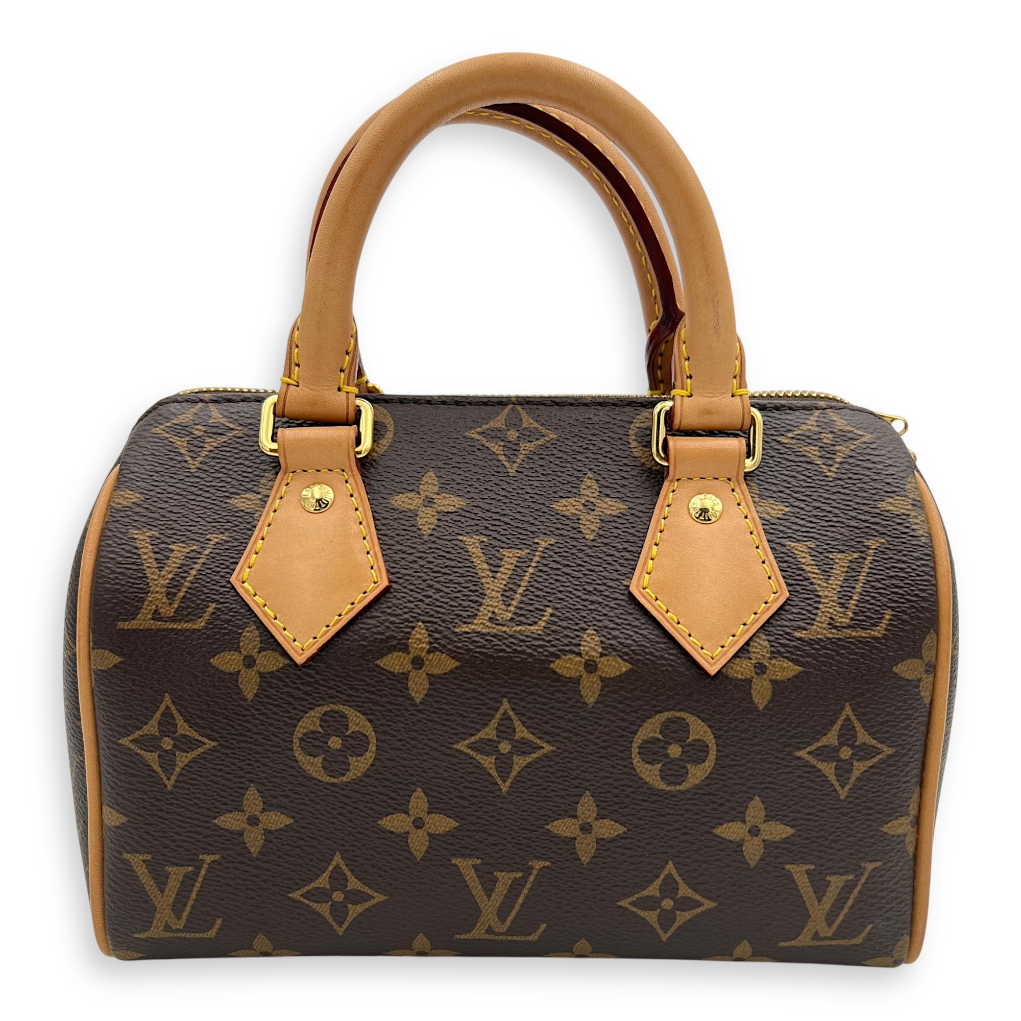 Speedy Bandouliere 20 Brown Top Handle Bag in Monogram Coated Canvas, Gold hardware