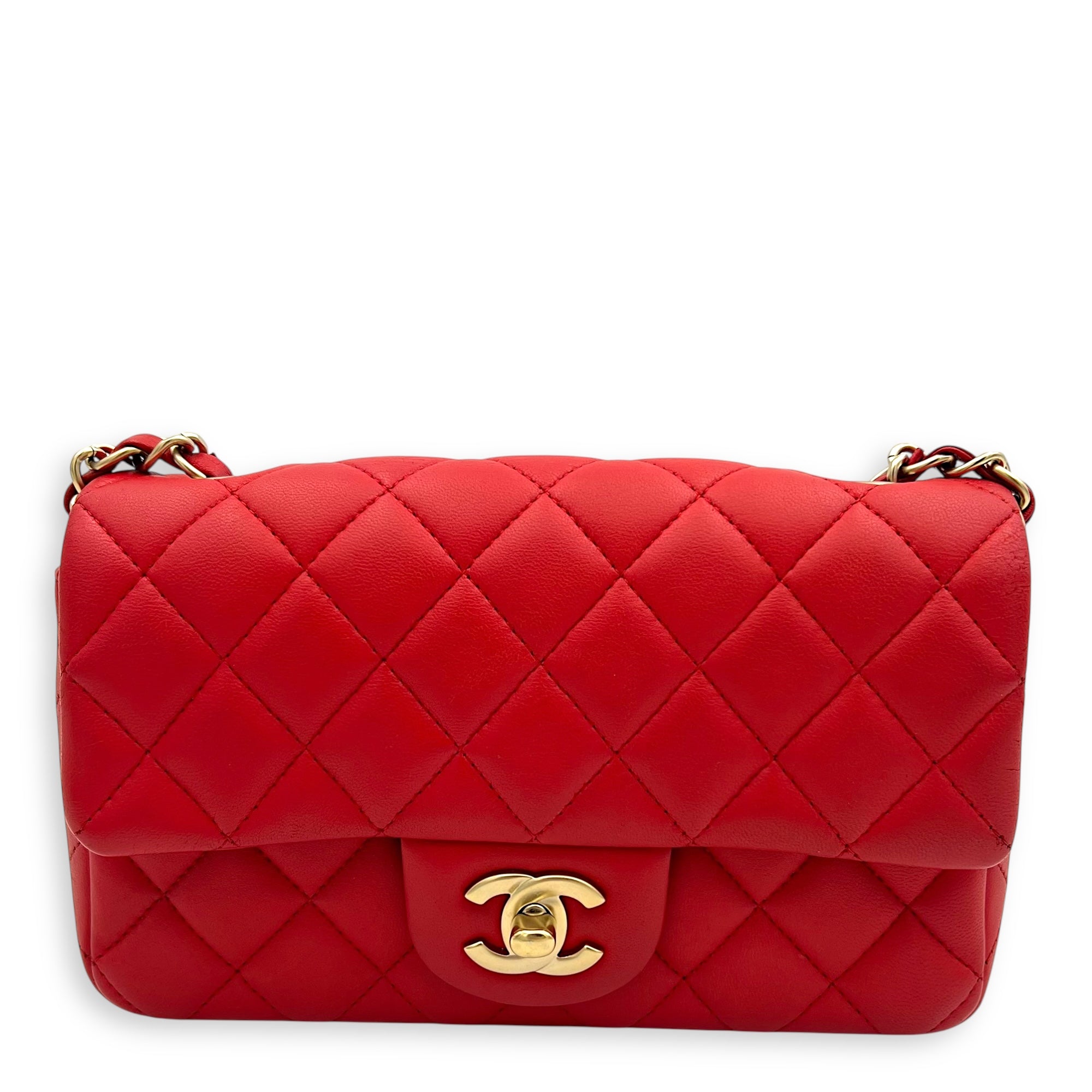 CC Rectangle Shoulder Bag Red in Lambskin, Gold hardware