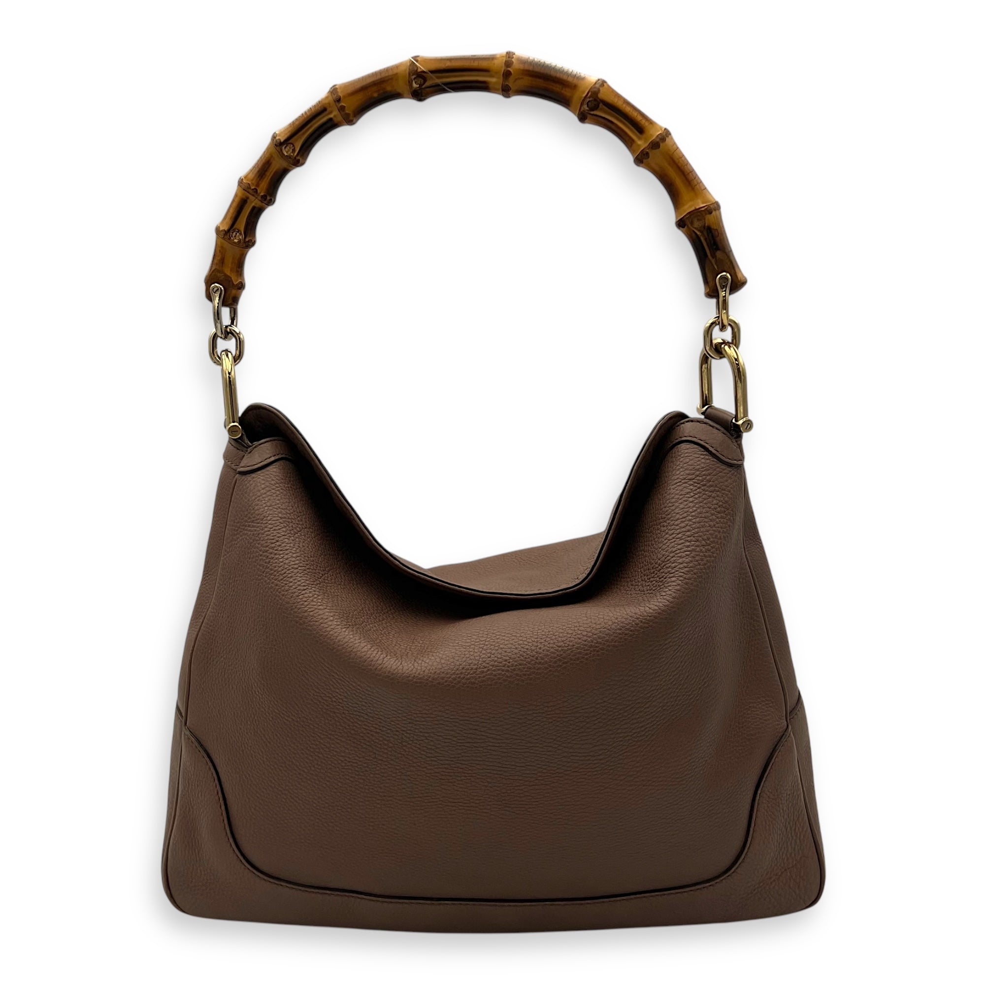 Bamboo Brown Top Handle Bag in Calfskin, Gold hardware - Image 3