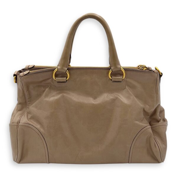 Logo Top Handle Bag Beige in Calfskin, Gold hardware - Image 3