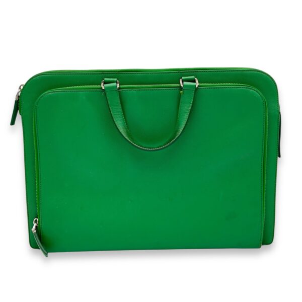 Logo Briefcase Green in Saffiano Leather, Silver hardware - Image 3
