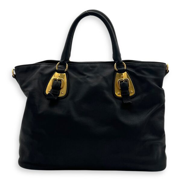 Logo Top Handle Bag Black in Calfskin, Gold hardware - Image 3