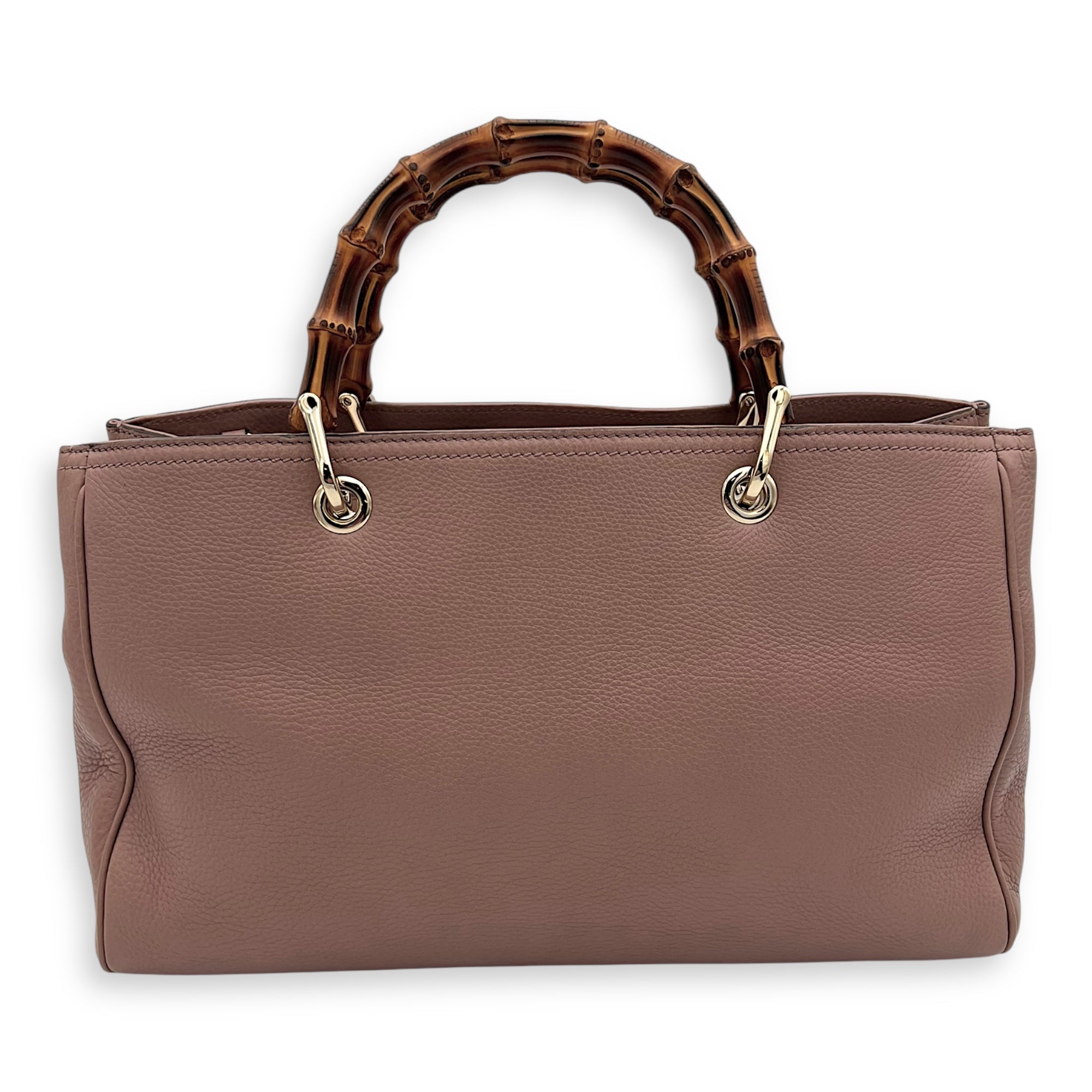 Bamboo Top Handle Bag Beige in Calfskin, Light Gold hardware - Image 3