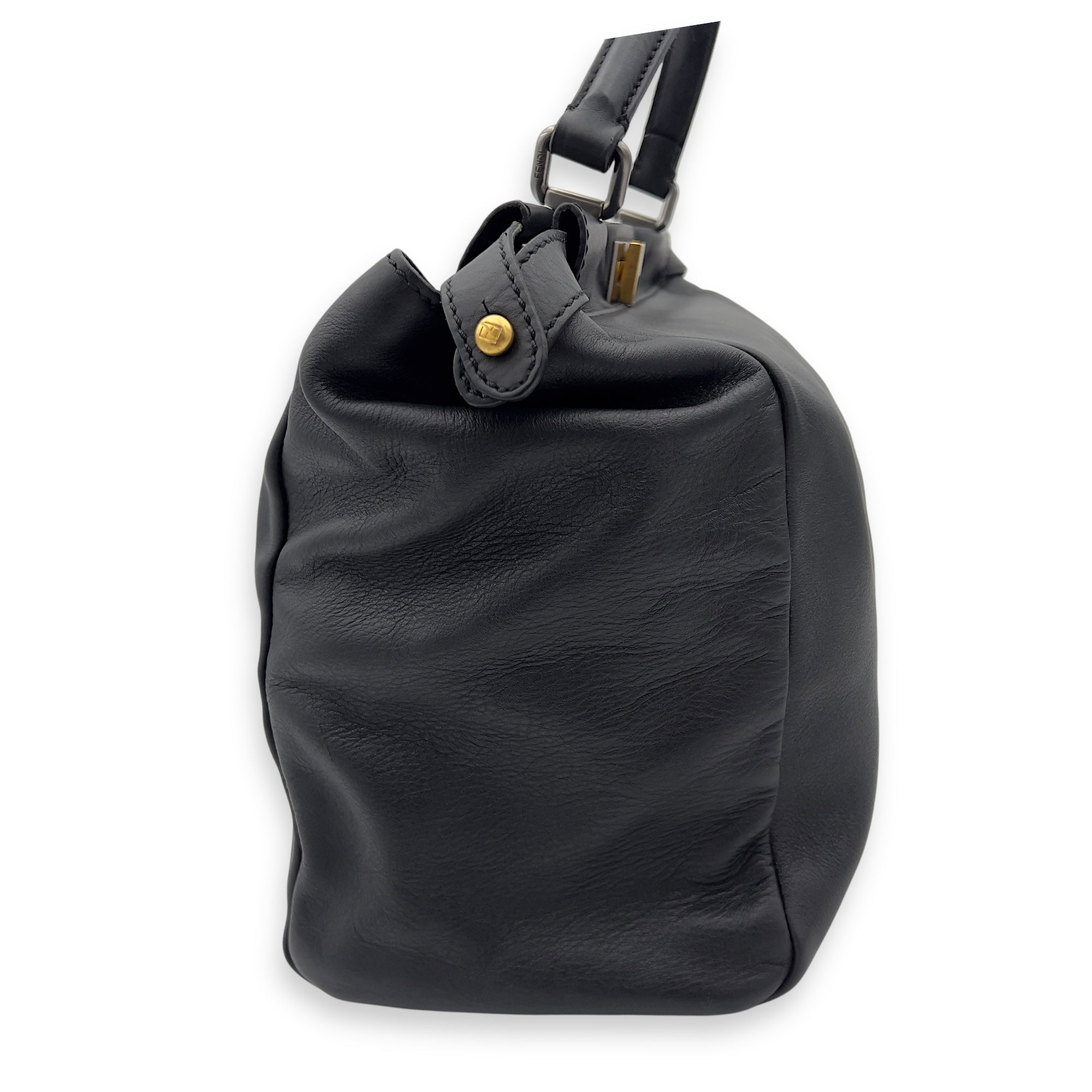 Peekaboo Top Handle Bag Black in Calfskin, Silver hardware - Image 8