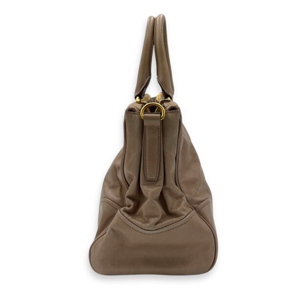Logo Top Handle Bag Beige in Calfskin, Gold hardware - Image 4