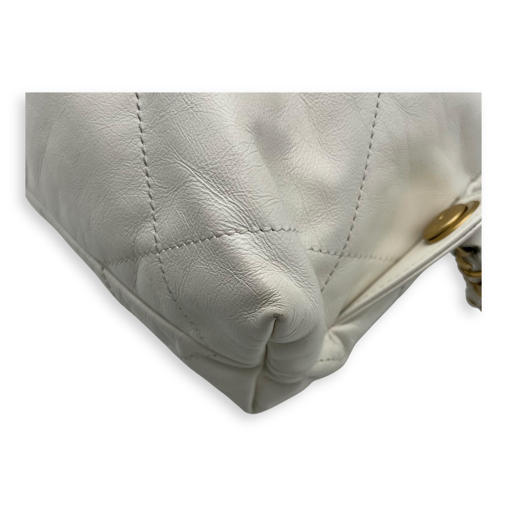 C22 Backpack White in Calfskin, Gold hardware - Image 11