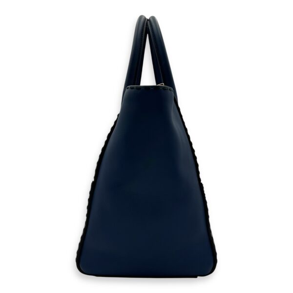 Logo Top Handle Bag Blue in Calfskin, Gold hardware - Image 4