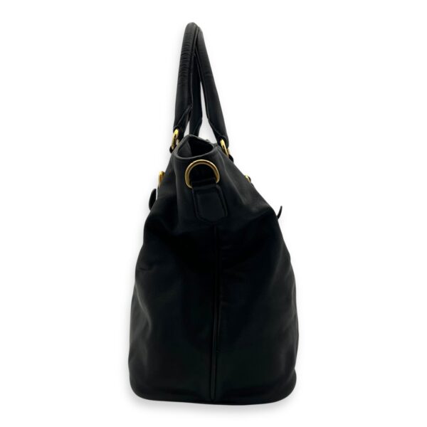 Logo Top Handle Bag Black in Calfskin, Gold hardware - Image 4