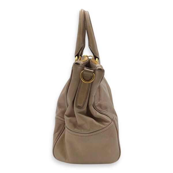 Logo Top Handle Bag Beige in Calfskin, Gold hardware - Image 5
