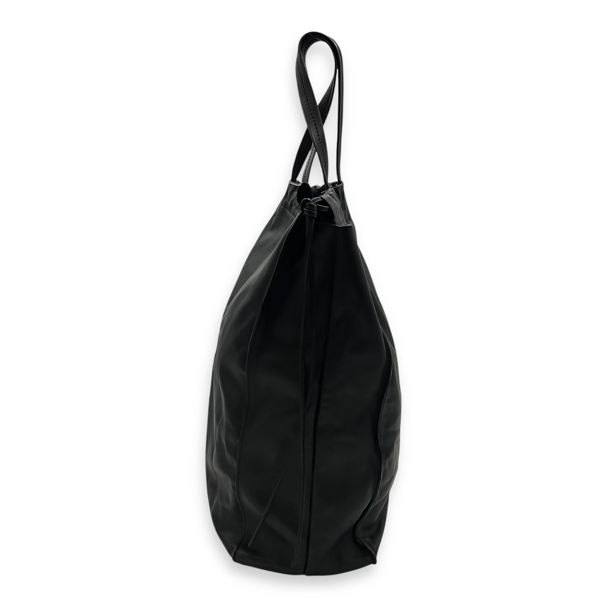Drawstring Top Handle Bag Black in Calfskin, Silver hardware - Image 5