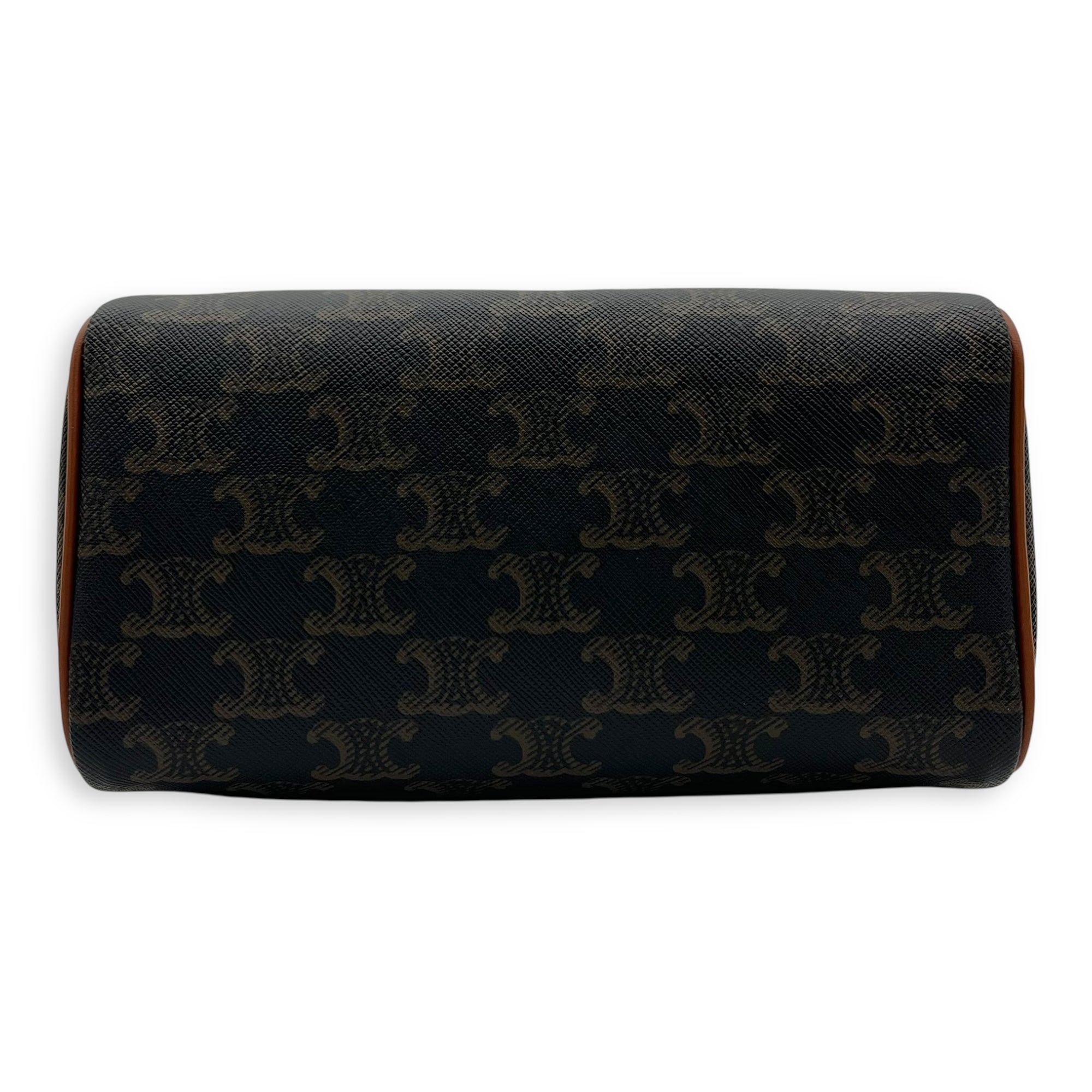 Triomphe Boston Brown Top Handle Bag in Coated Canvas, Gold hardware - Image 6