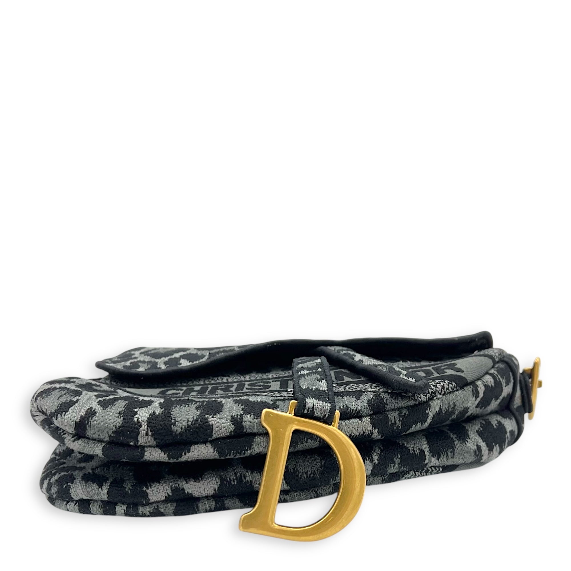 Saddle Grey Shoulder Bag in Jacquard, Gold hardware - Image 6