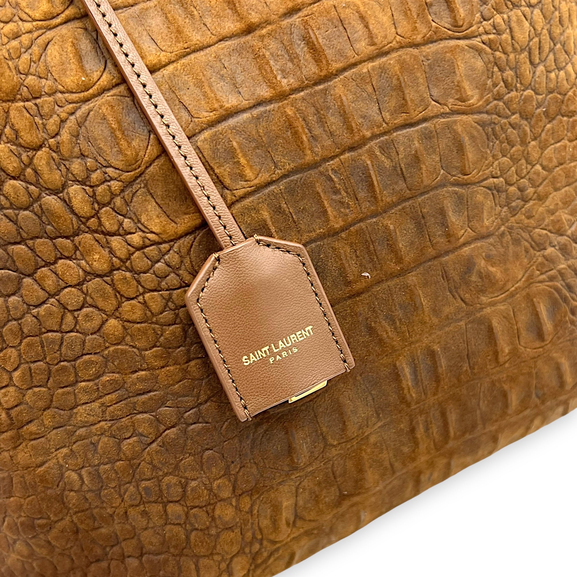 Shopping Tote Bag Brown in Suede Leather, Gold hardware - Image 7