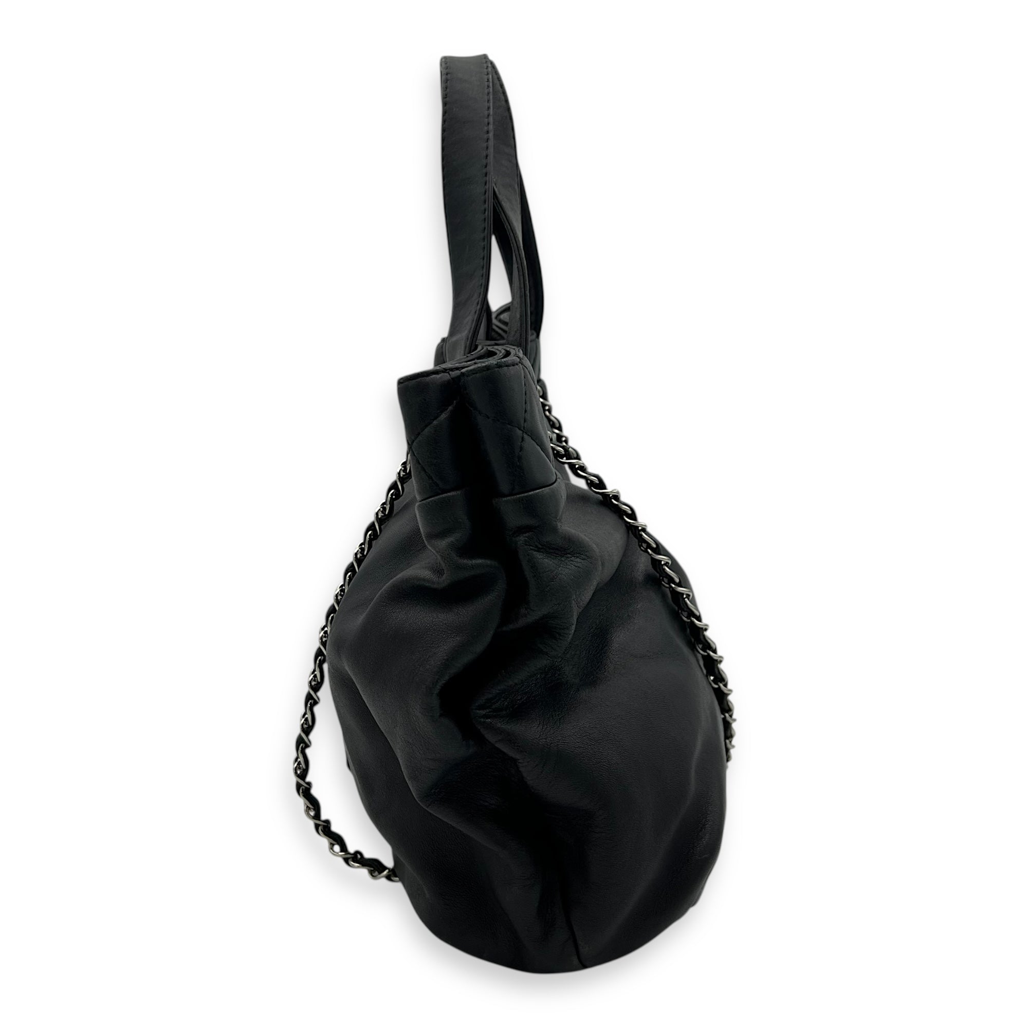 Trianon Shopping Black Tote Bag in Lambskin, Silver hardware - Image 4