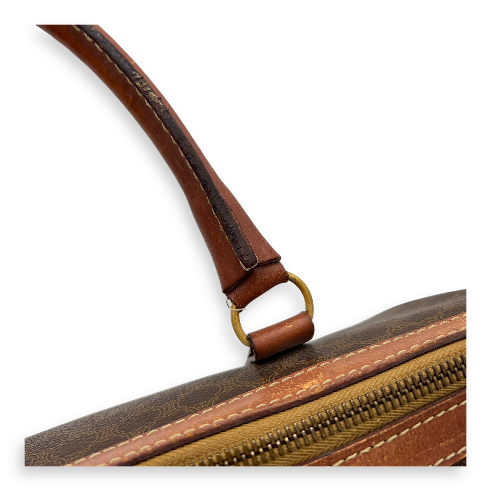 Vintage Macadam Boston Top Handle Bag Brown in Coated Canvas, Gold hardware - Image 8