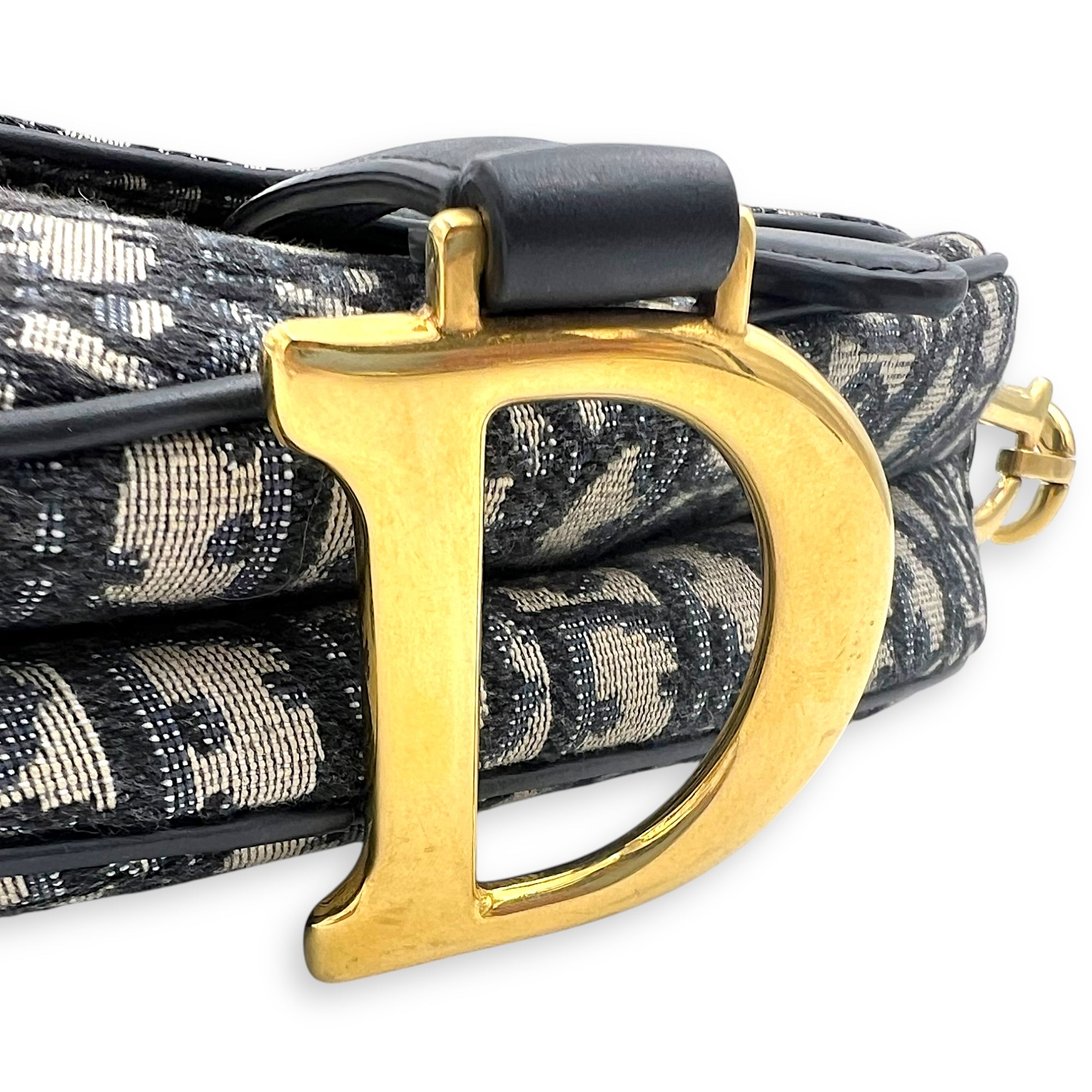 Saddle Shoulder Bag Medium Blue in Jacquard, Gold hardware - Image 8