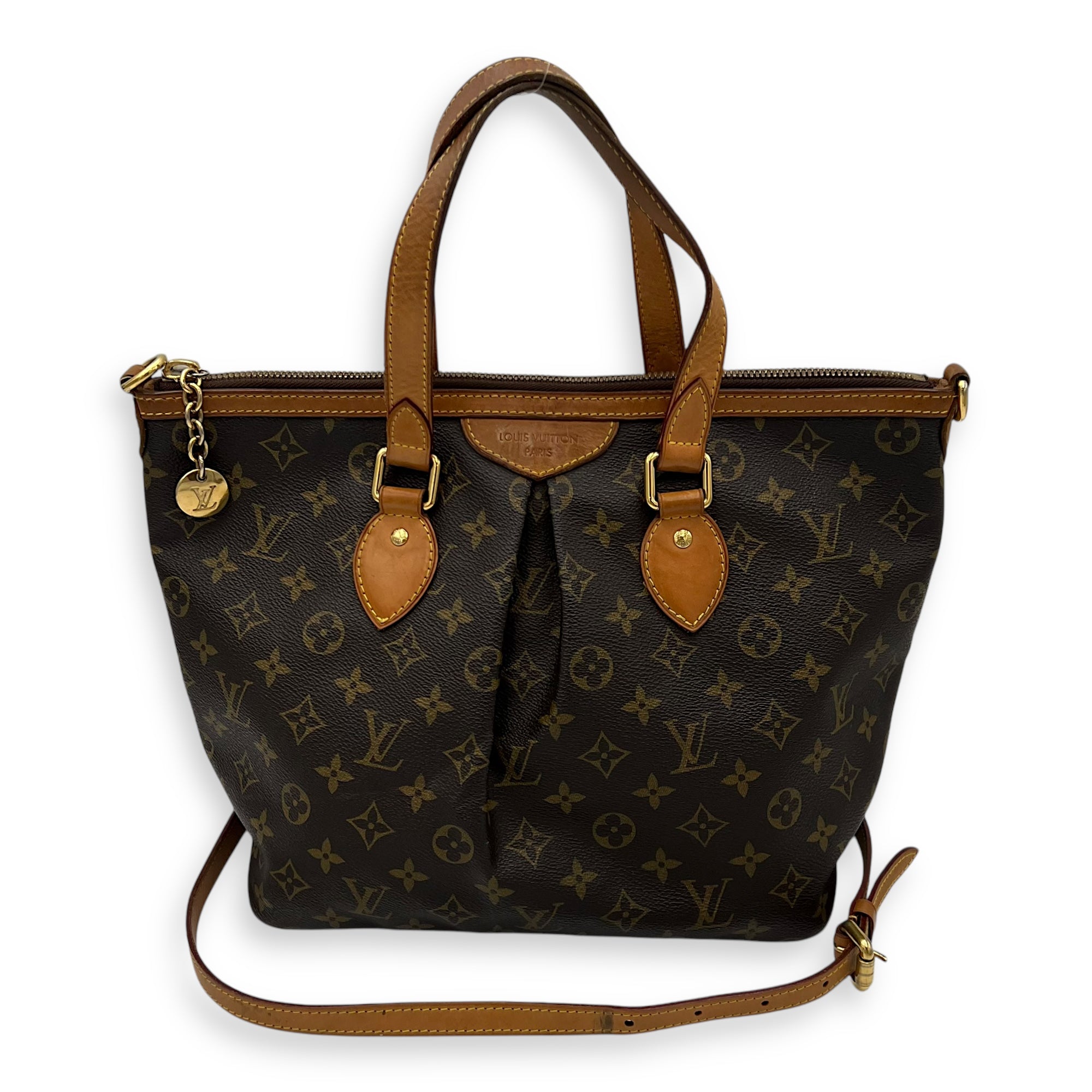 Palermo PM Brown Top Handle Bag in Monogram Coated Canvas, Gold hardware - Image 14