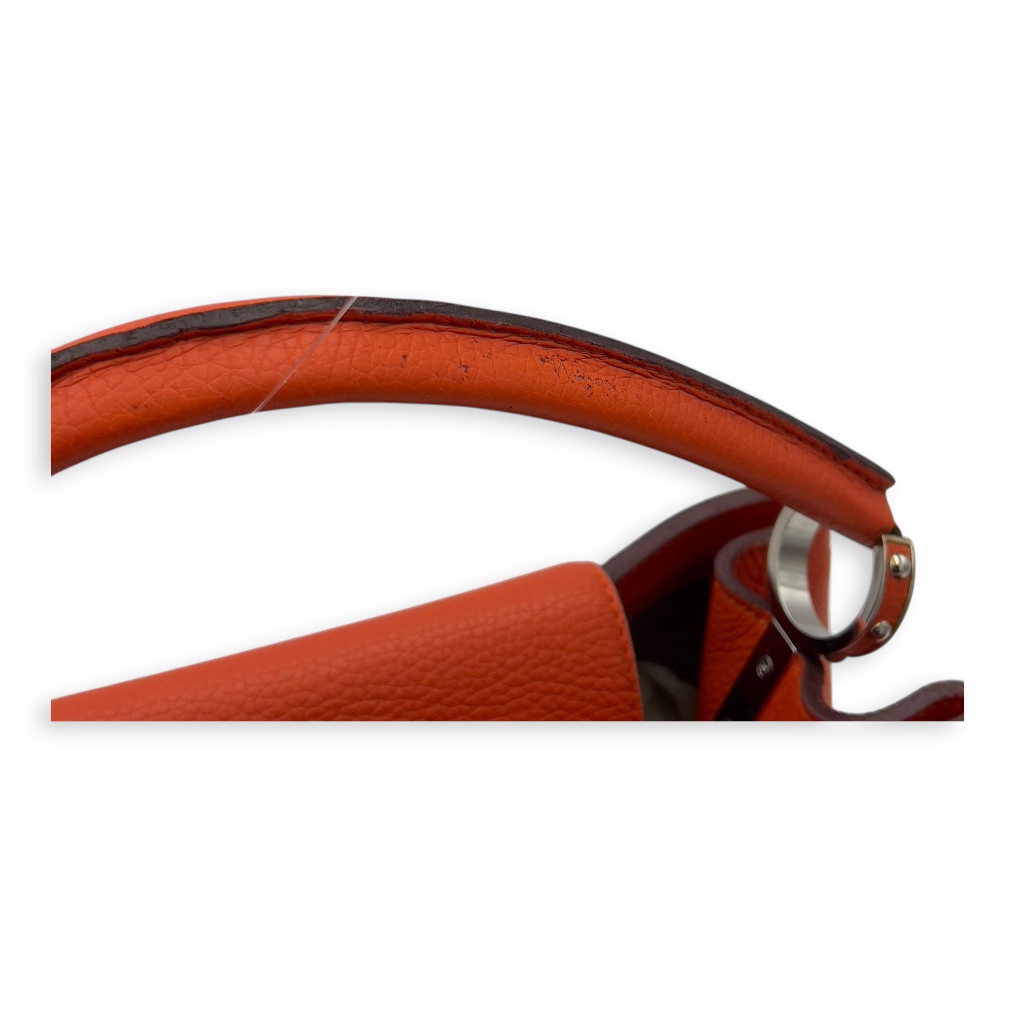 Capucines MM Clementine Top Handle Bag in Taurillon Leather, Light Gold hardware - Image 9