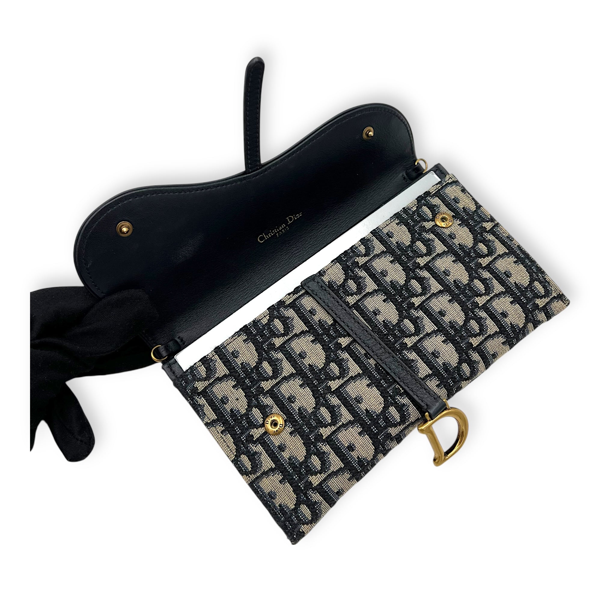 Saddle Wallet On Chain Blue in Jacquard, Gold hardware - Image 9