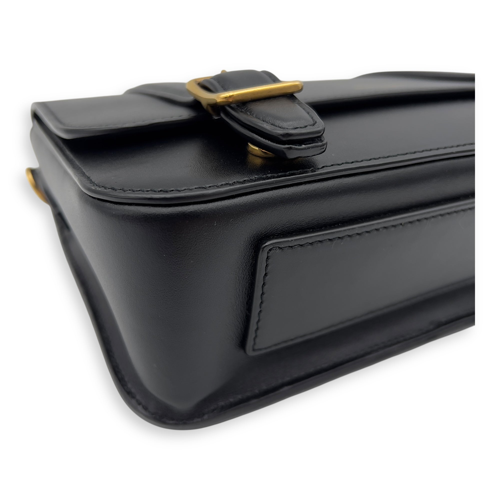 Satchel Crossbody Bag Black in Calfskin, Gold hardware - Image 9