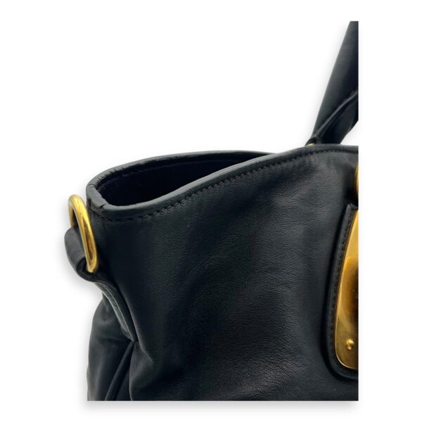 Logo Top Handle Bag Black in Calfskin, Gold hardware - Image 9