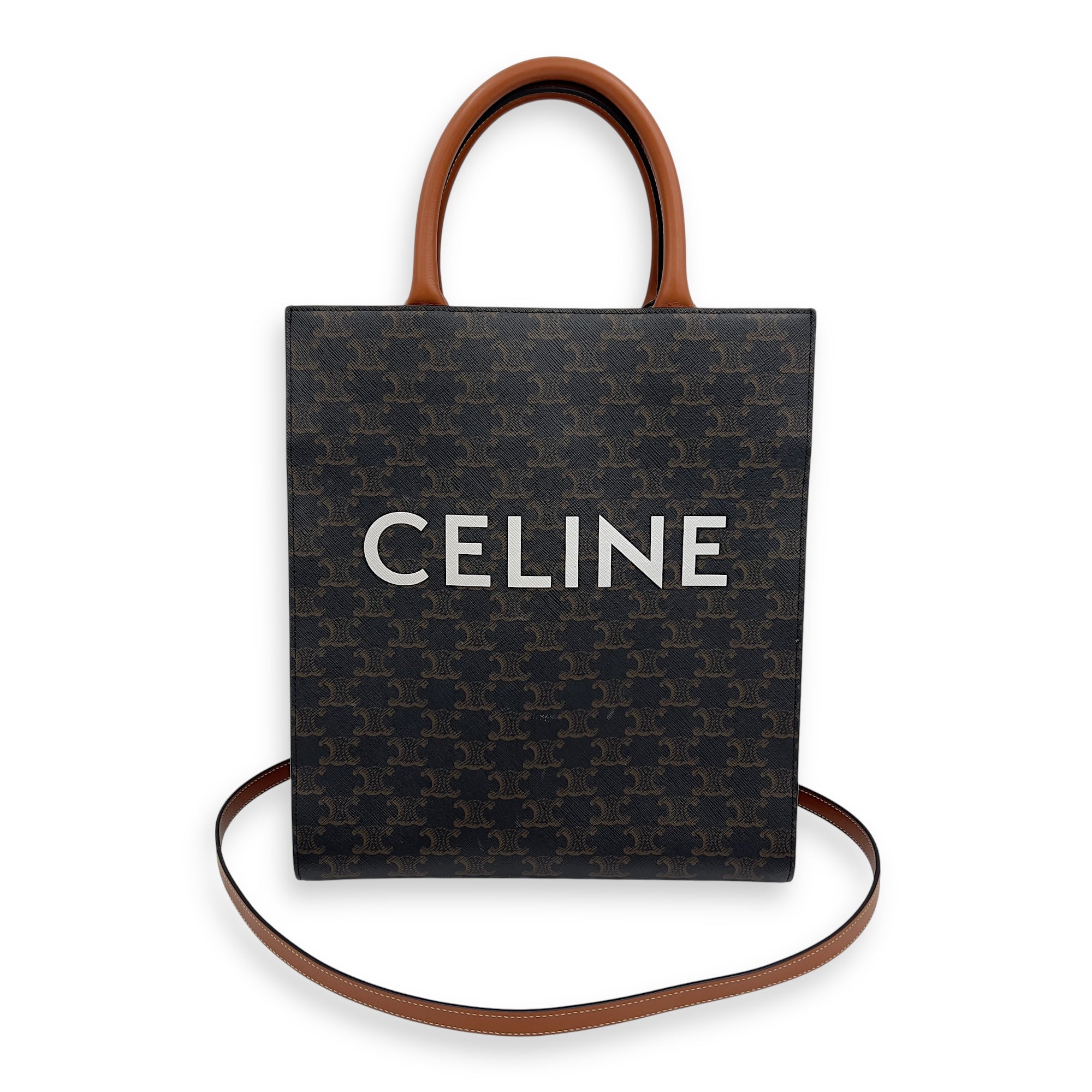 Cabas Triomphe Vertical Brown Top Handle Bag in Coated Canvas, Gold hardware - Image 7