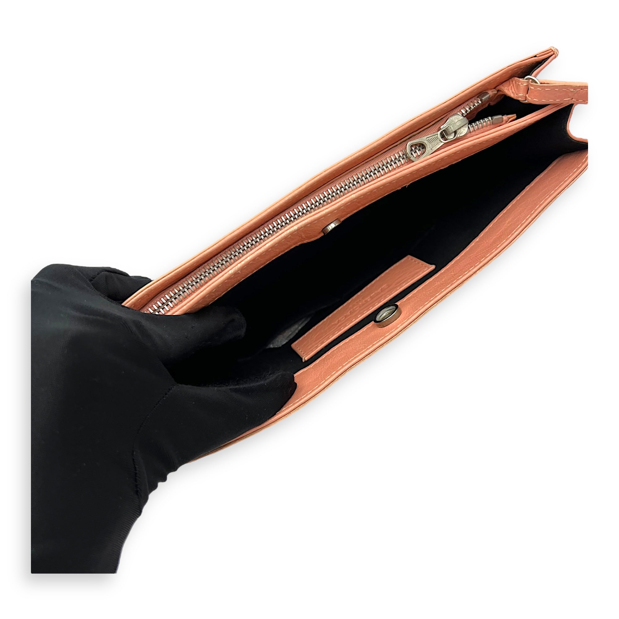 Pochette Peach Crossbody Bag in Distressed Leather, Silver hardware - Image 10